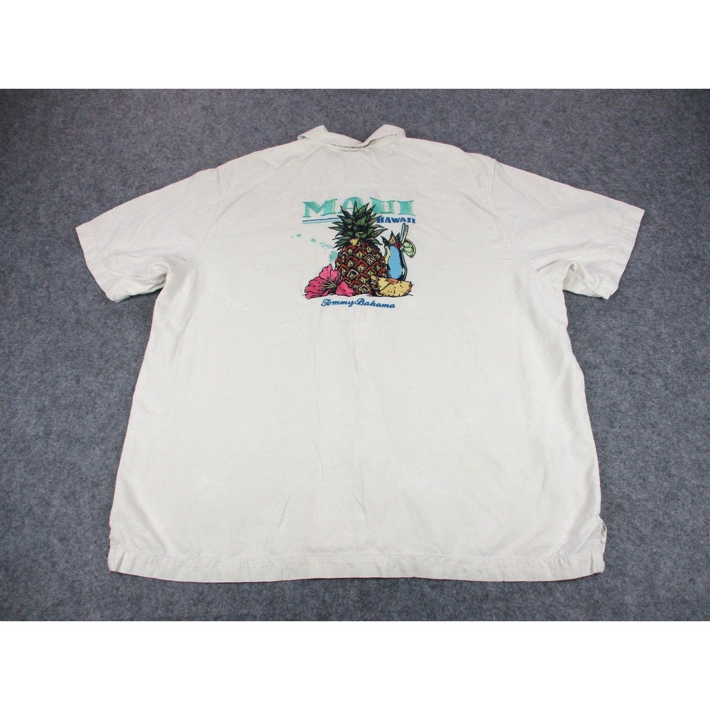 Tommy‎ Bahama Shirt Mens 2XL XXL Beige Silk Button Up Relaxed Maui Pineapple